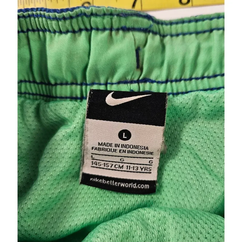 Nike Boys size Large L lined brief swim suit trunks blue green drawstring waist*